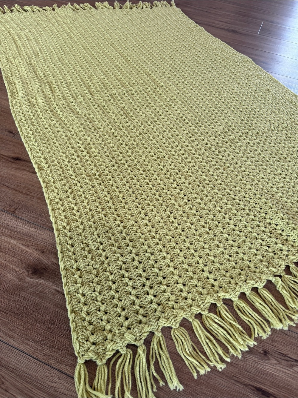 Hand-Crocheted Fringe Throw Blanket in Soft Yellow-Green Chartreuse 45x72
